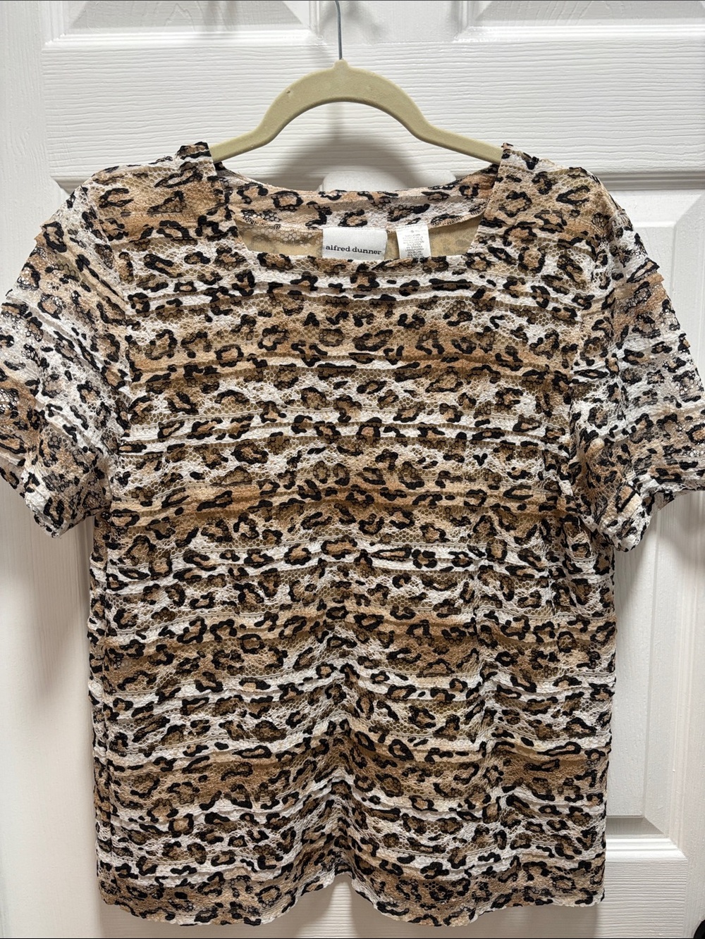 Alfred Dunner Tan, Black & White Leopard-Print Short Sleeve Top